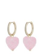 SNÖ Of Sweden Sugar Hearts Pendant Ear G/Light Pink - Rosa
