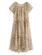 Lindex Dress Chiffon Hi Low Aop Beige