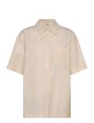 Monki Over D Short-Sleeved Cotton Poplin Shirt Beige