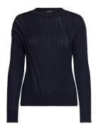 Lauren Ralph Lauren Pointelle-Knit Cotton Crewneck Sweater Marinblå