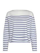 Lauren Ralph Lauren Striped Cotton Jersey Boatneck Top Vit