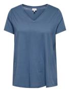 ONLY Carmakoma Carbonnie Life S/S V A-Shape Tee Noos Blå