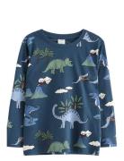 Lindex Top Ls Dino Aop Blå