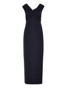 Lauren Ralph Lauren Crepe Off-The-Shoulder Gown Marinblå
