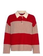 Mango Striped Polo-Neck Sweater Röd