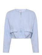 Mango Cropped Linen Jacket With Pockets Blå