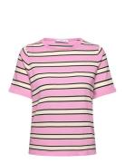 Mango Short-Sleeved Sweater With Combined Stripes Rosa