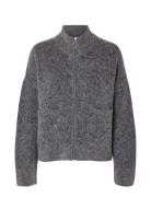 Selected Slfsia Ras Ls Knit Zipper Cardigan Noos Grå