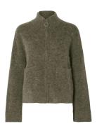 Selected Slfsia Ras Ls Knit Zipper Cardigan Noos Khaki Green