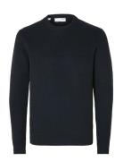Selected Slhdane Ls Knit Structure Crew Neck Noos Marinblå