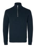 Selected Slhdane Ls Knit Structure Half Zip Noos Marinblå