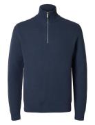 Selected Slhdane Ls Knit Structure Half Zip Noos Blå
