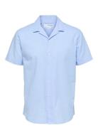 Selected Slhrelaxnew-Linen Shirt Ss Resort Blå