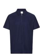 Selected Slhrelax-Plisse Half Zip Ss Polo Ex Marinblå