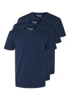 Selected Slhroland Ss O-Neck Tee 3-Pack Noos Marinblå