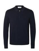Selected Slhberg Ls Half Zip Polo Noos Marinblå