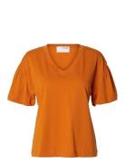 Selected Slfcarli Ss V-Neck Tee Orange
