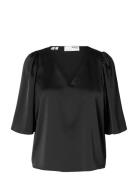Selected Slflena 2/4 V-Neck Top D2 Svart