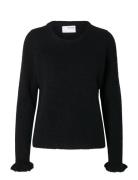 Selected Slflulu Ls Knit Frill Cuff O-Neck Noos Svart