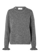 Selected Slflulu Ls Knit Frill Cuff O-Neck Noos Grå