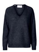 Selected Slflulu New Ls Knit V-Neck B Noos Svart