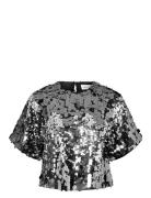Selected Slftana 3/4 Sequins Top B Silver