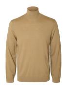 Selected Slhtray Ls Knit Merino Roll Neck Noos Khaki Green