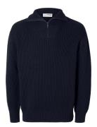 Selected Slhdry Ls Knit Relaxed Half Zip Marinblå