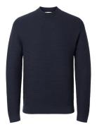 Selected Slhtion Ls Knit Structure Mock Neck Marinblå