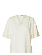 Selected Slftenny Ss V-Neck Top Noos Vit