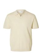 Selected Slhlino Ss Knit Crochet Open Polo Kräm