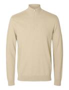 Selected Slhberg Half Zip Cardigan Noos Beige