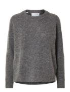 Selected Slflulu Ls Knit O-Neck Noos Grå