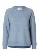 Selected Slflulu Ls Knit O-Neck Noos Blå
