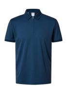 Selected Slhfave Zip Ss Polo Marinblå
