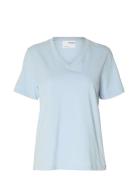 Selected Slfessential Ss V-Neck Tee Noos Blå