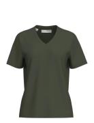 Selected Slfmyessential Ss V-Neck Tee Noos Khaki Green