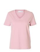 Selected Slfmyessential Ss V-Neck Tee Noos Rosa