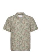 Selected Slhrelax-Geo-Linen Shirt Ss Aop B Khaki Green