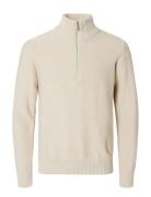 Selected Slhaxel Ls Knit Half Zip W Beige