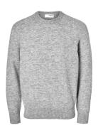 Selected Slhrai Ls Knit Crew Neck Noos Grå
