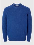 Selected Slhrai Ls Knit Crew Neck Noos Blå