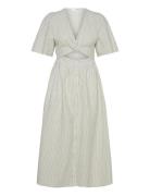 Selected Slfvittoria Ss Striped Midi Shirt Dress Beige