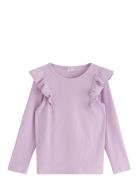 Lindex Top L S Rib With Frill Lila