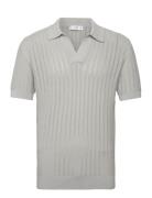 Mango Fine-Knit Herringb Polo Shirt Grå