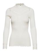 Rosemunde Rwbenita Silk Ls Lace T-Neck T-Shi Kräm