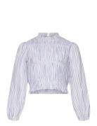 Mango Striped Cotton Blouse Blå