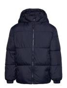 Mango Hood Puffer Coat Marinblå