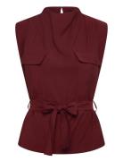 Mango Blouse With Draped Neck And Belt Röd