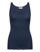 Rosemunde Rwbelle Silk U-Neck Strap Elastic T Marinblå